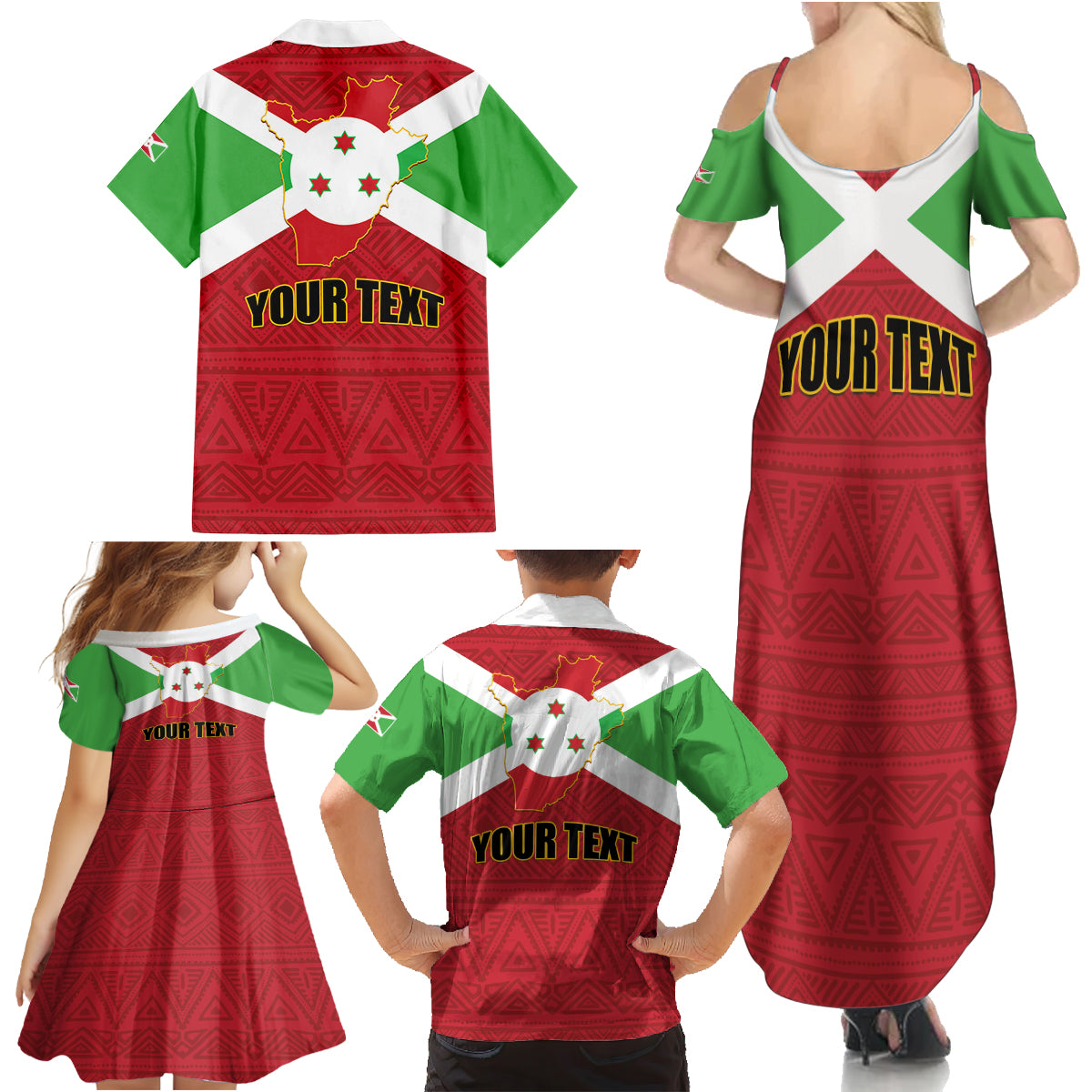 Personalized Burundi Family Matching Summer Maxi Dress and Hawaiian Shirt Coat Of Arms African Pattern - Wonder Print Shop