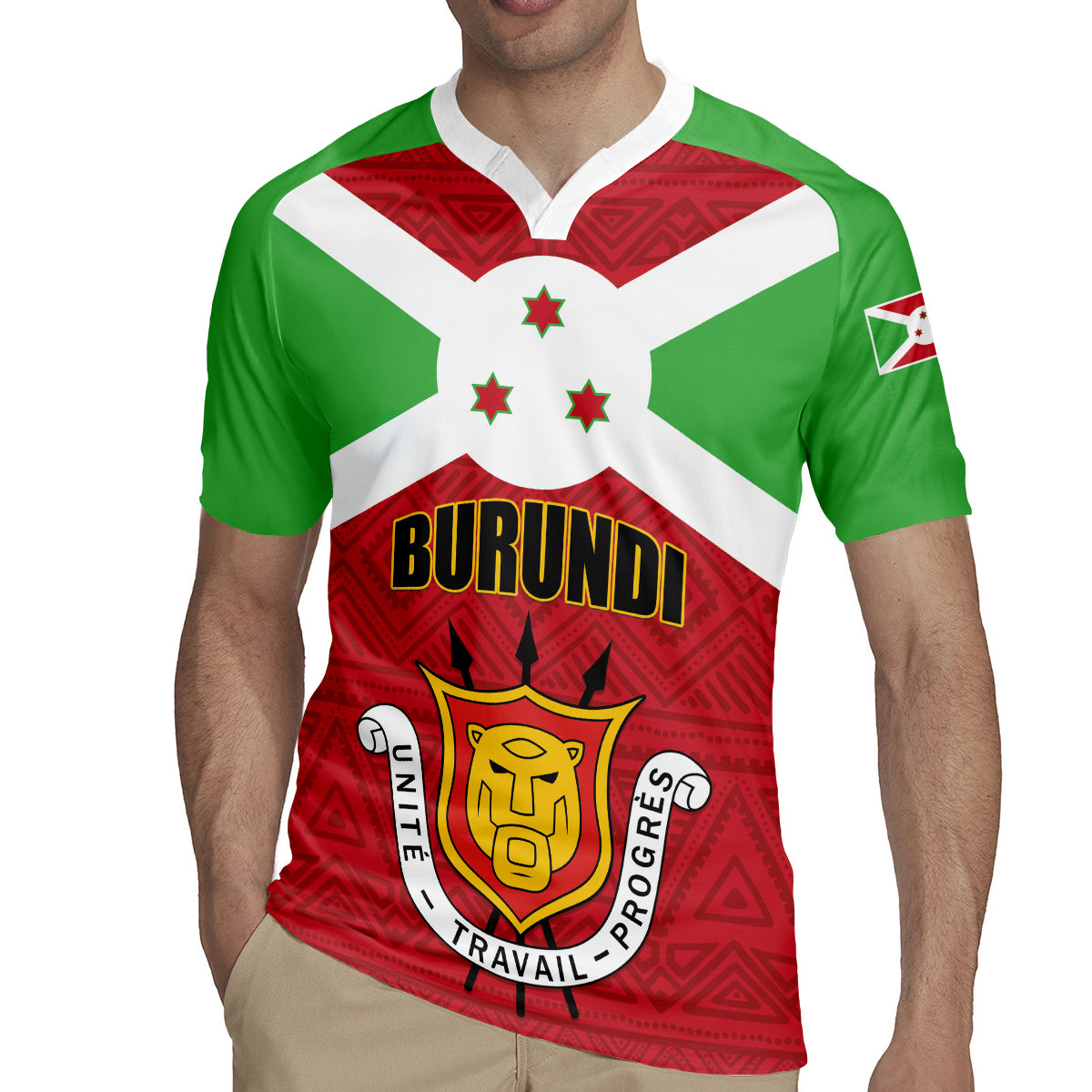 Personalized Burundi Rugby Jersey Coat Of Arms African Pattern - Wonder Print Shop
