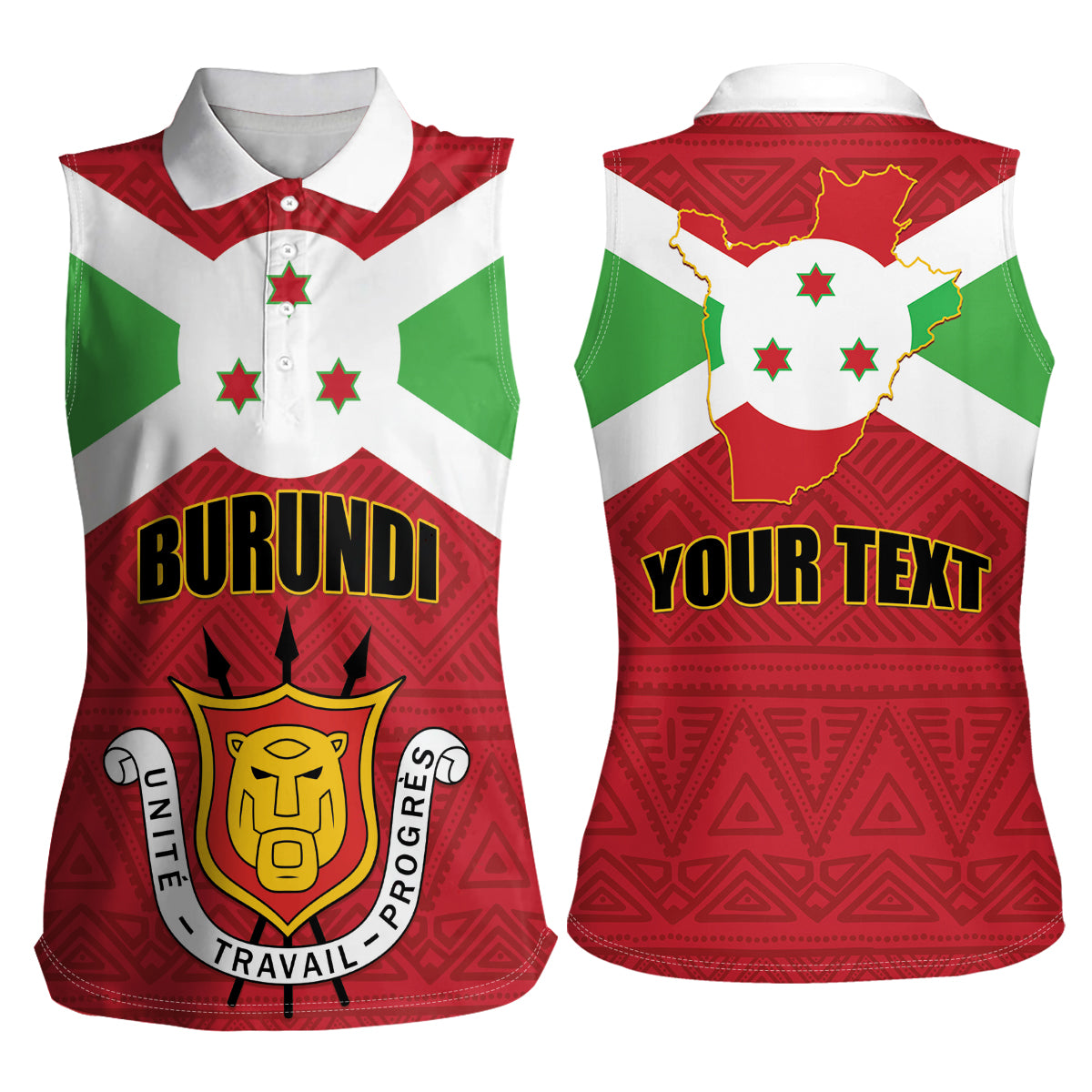 Personalized Burundi Women Sleeveless Polo Shirt Coat Of Arms African Pattern - Wonder Print Shop