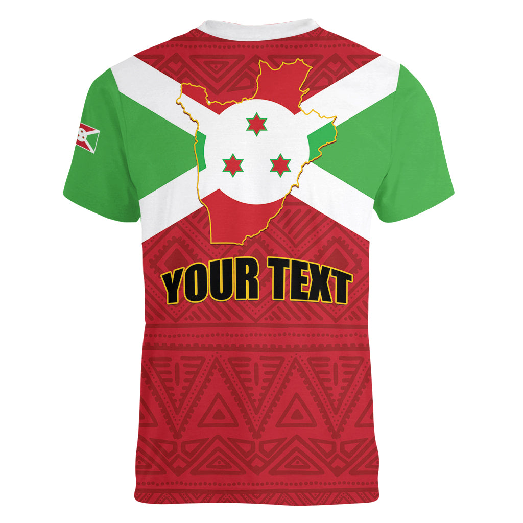 Personalized Burundi Women V-Neck T-Shirt Coat Of Arms African Pattern - Wonder Print Shop