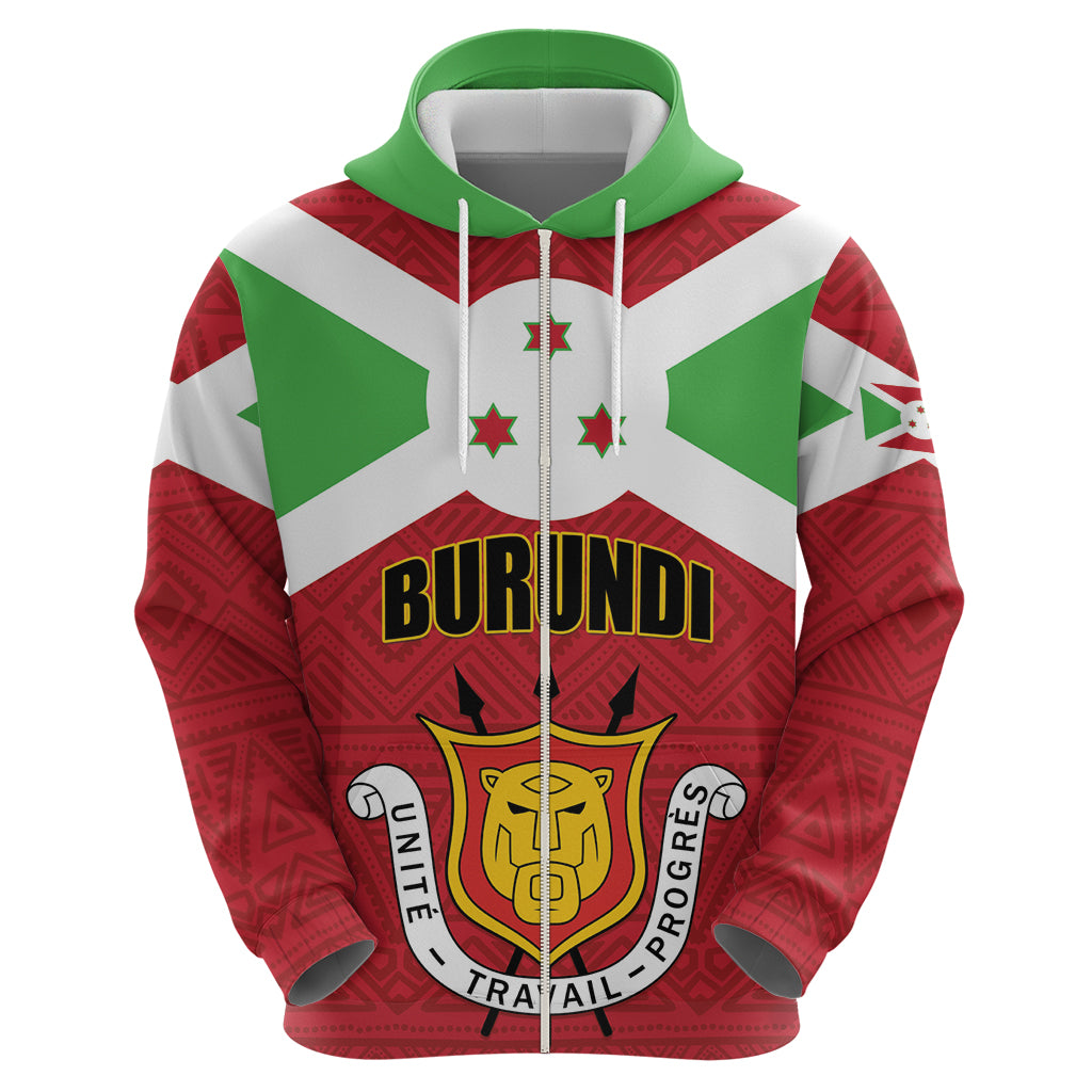 Personalized Burundi Zip Hoodie Coat Of Arms African Pattern - Wonder Print Shop