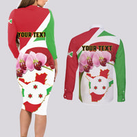 Personalized Burundi Independence Day Couples Matching Long Sleeve Bodycon Dress and Long Sleeve Button Shirt Coat Of Arms Bujumbura Flower - Wonder Print Shop