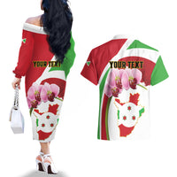 Personalized Burundi Independence Day Couples Matching Off The Shoulder Long Sleeve Dress and Hawaiian Shirt Coat Of Arms Bujumbura Flower - Wonder Print Shop
