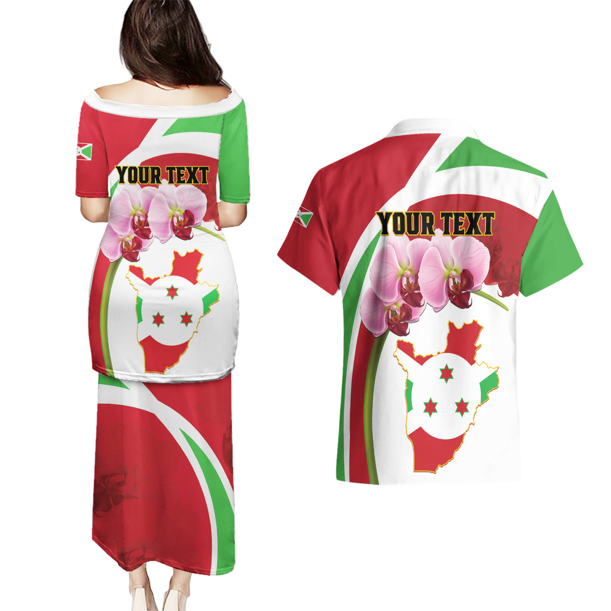 Personalized Burundi Independence Day Couples Matching Puletasi and Hawaiian Shirt Coat Of Arms Bujumbura Flower - Wonder Print Shop