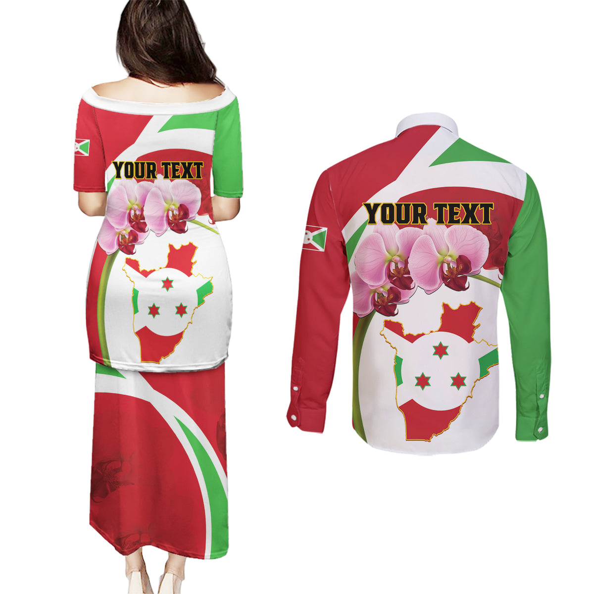Personalized Burundi Independence Day Couples Matching Puletasi and Long Sleeve Button Shirt Coat Of Arms Bujumbura Flower - Wonder Print Shop