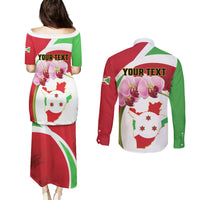 Personalized Burundi Independence Day Couples Matching Puletasi and Long Sleeve Button Shirt Coat Of Arms Bujumbura Flower - Wonder Print Shop