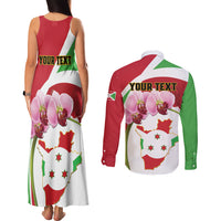 Personalized Burundi Independence Day Couples Matching Tank Maxi Dress and Long Sleeve Button Shirt Coat Of Arms Bujumbura Flower - Wonder Print Shop