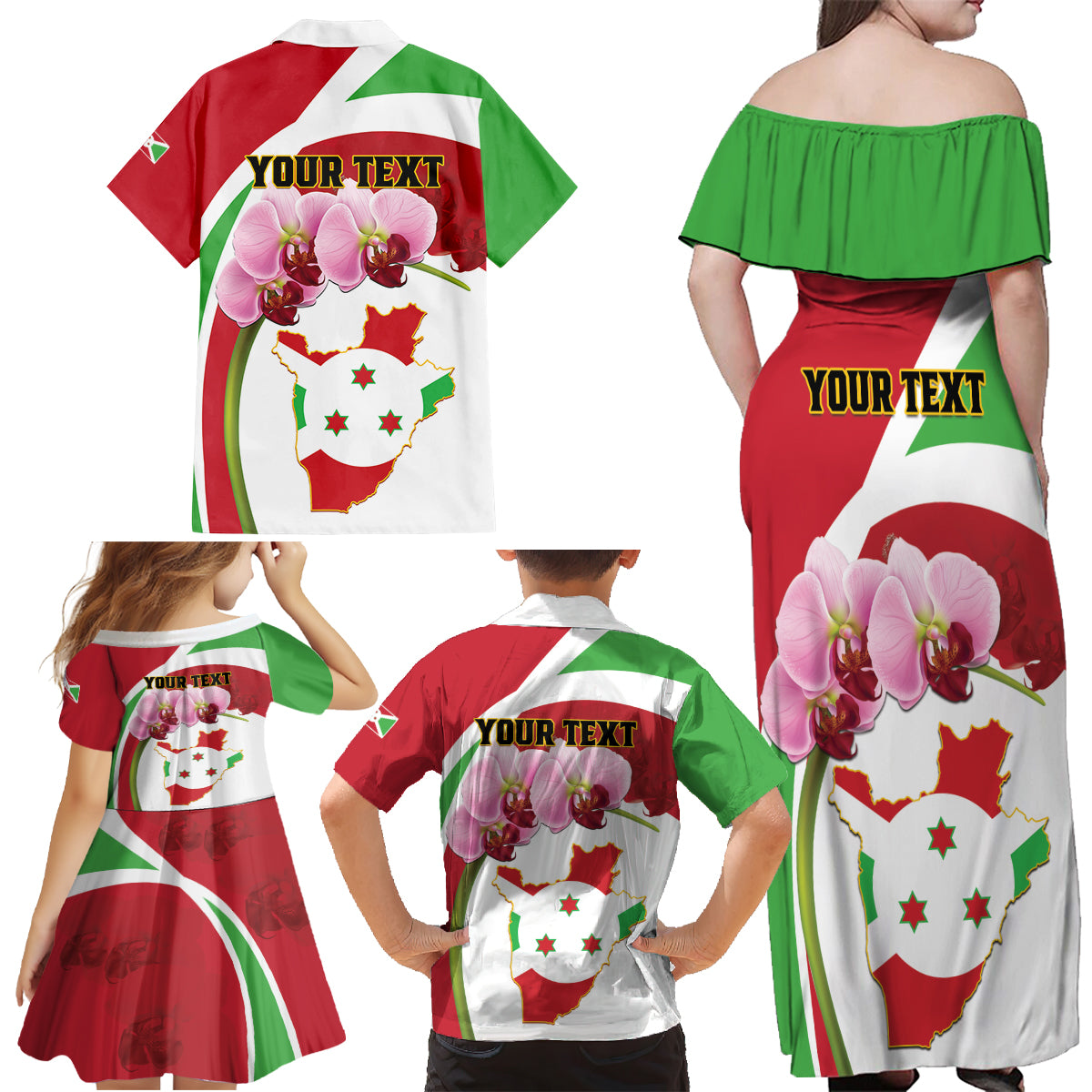 Personalized Burundi Independence Day Family Matching Off Shoulder Maxi Dress and Hawaiian Shirt Coat Of Arms Bujumbura Flower - Wonder Print Shop