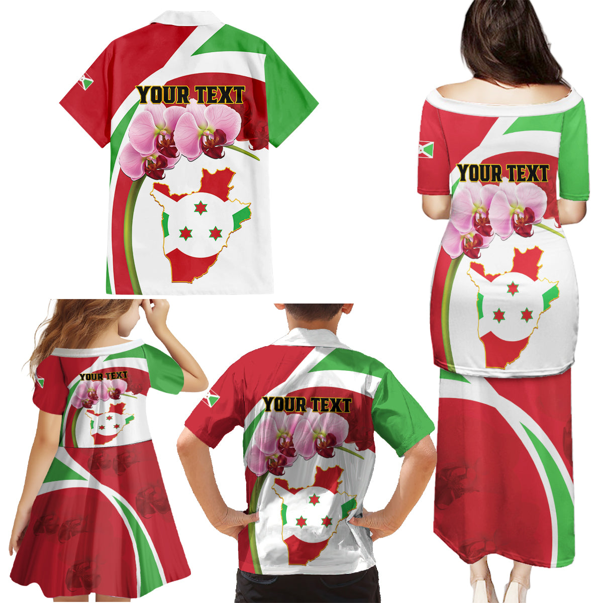 Personalized Burundi Independence Day Family Matching Puletasi and Hawaiian Shirt Coat Of Arms Bujumbura Flower - Wonder Print Shop