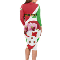 Personalized Burundi Independence Day Long Sleeve Bodycon Dress Coat Of Arms Bujumbura Flower - Wonder Print Shop