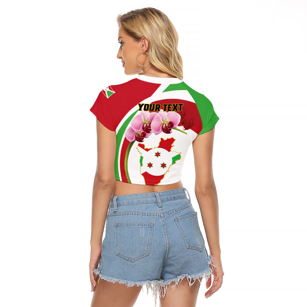 Personalized Burundi Independence Day Raglan Cropped T Shirt Coat Of Arms Bujumbura Flower - Wonder Print Shop