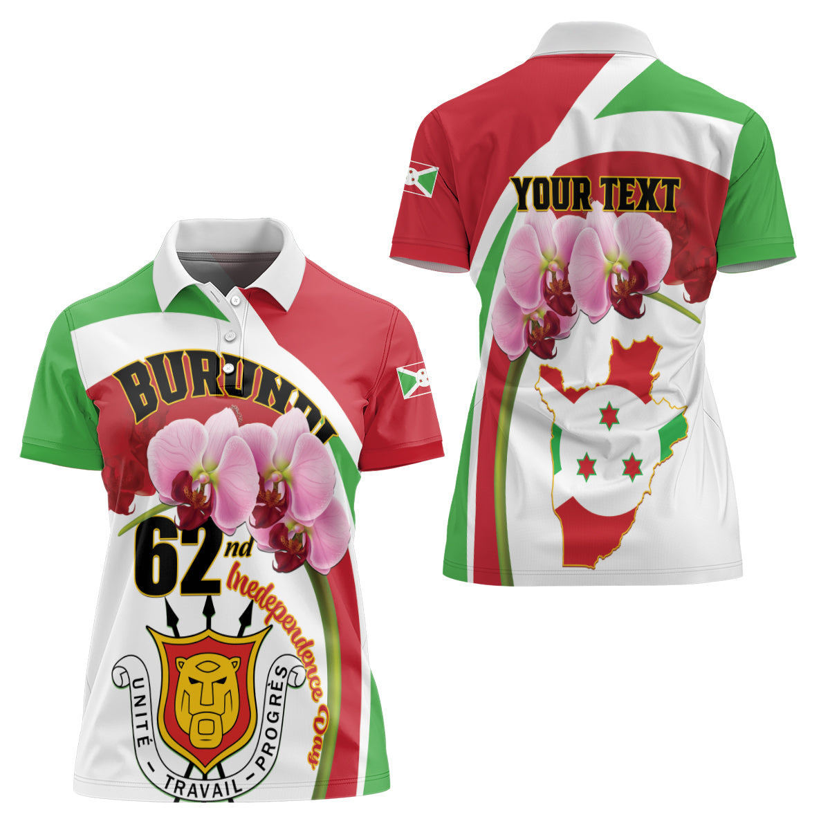 Personalized Burundi Independence Day Women Polo Shirt Coat Of Arms Bujumbura Flower - Wonder Print Shop