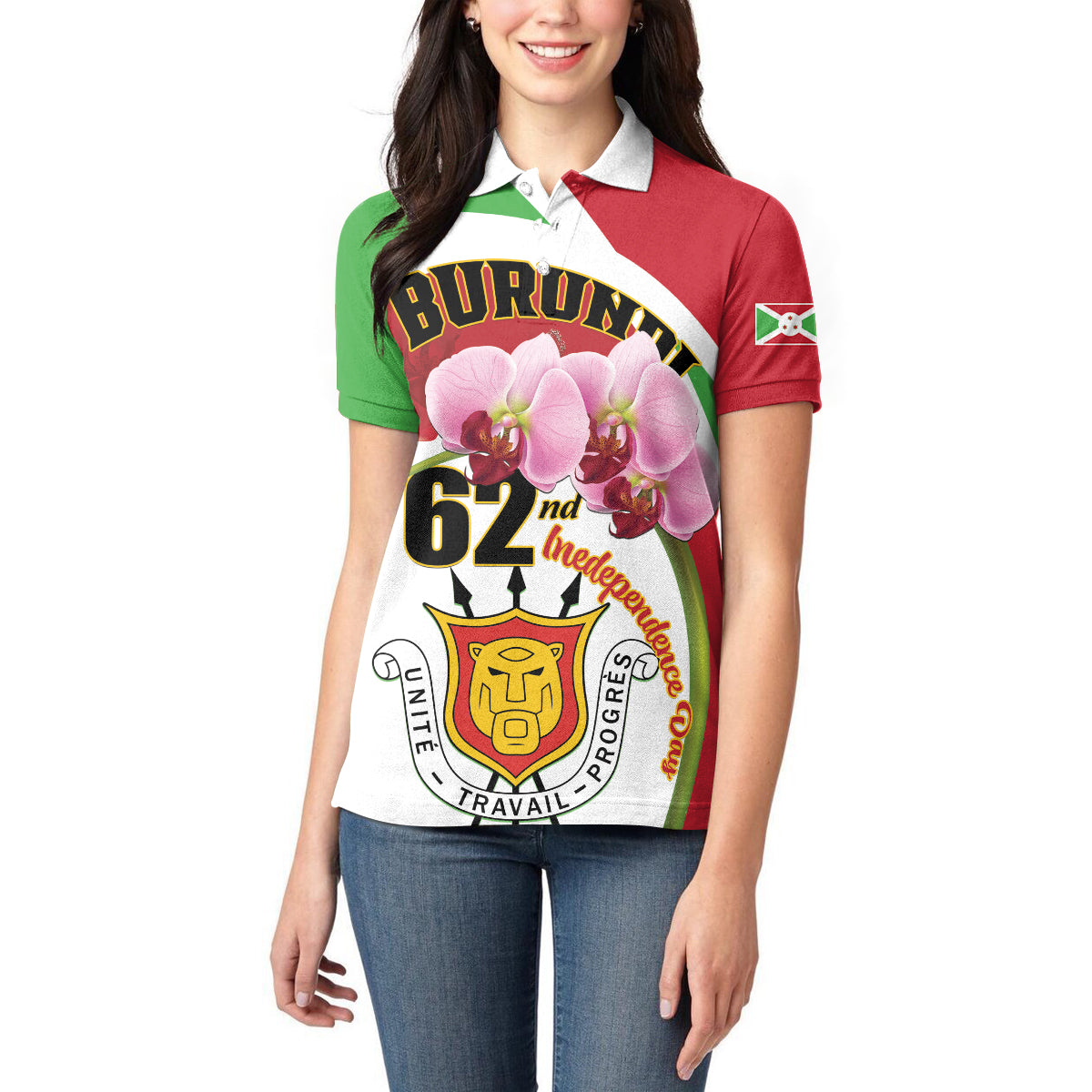 Personalized Burundi Independence Day Women Polo Shirt Coat Of Arms Bujumbura Flower - Wonder Print Shop