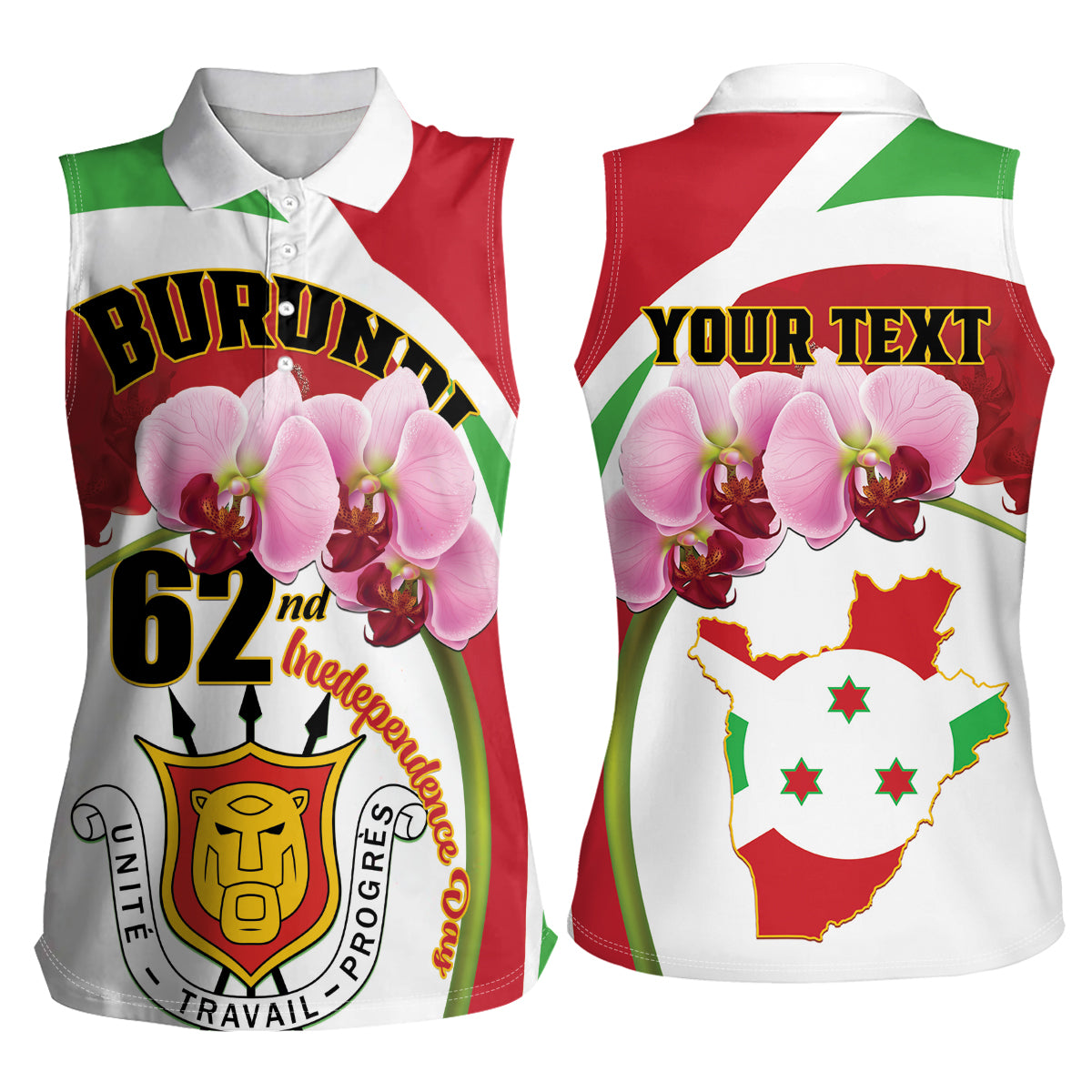 Personalized Burundi Independence Day Women Sleeveless Polo Shirt Coat Of Arms Bujumbura Flower - Wonder Print Shop