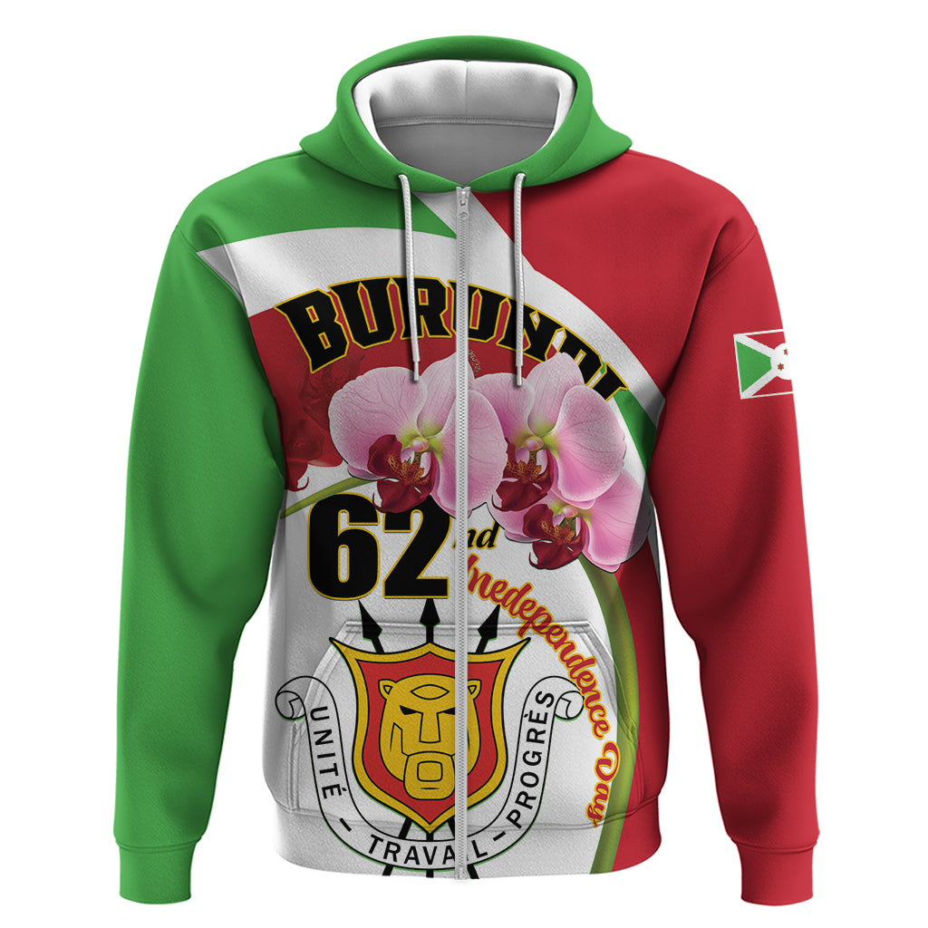 Personalized Burundi Independence Day Zip Hoodie Coat Of Arms Bujumbura Flower