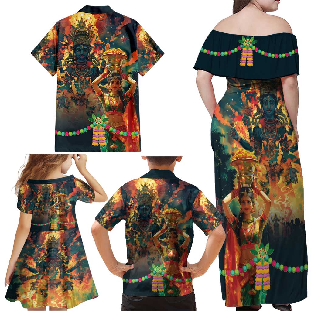 Bonalu Festival 2024 Family Matching Off Shoulder Maxi Dress and Hawaiian Shirt Bonam Parikrama - Wonder Print Shop