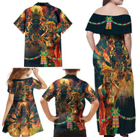 Bonalu Festival 2024 Family Matching Off Shoulder Maxi Dress and Hawaiian Shirt Bonam Parikrama - Wonder Print Shop