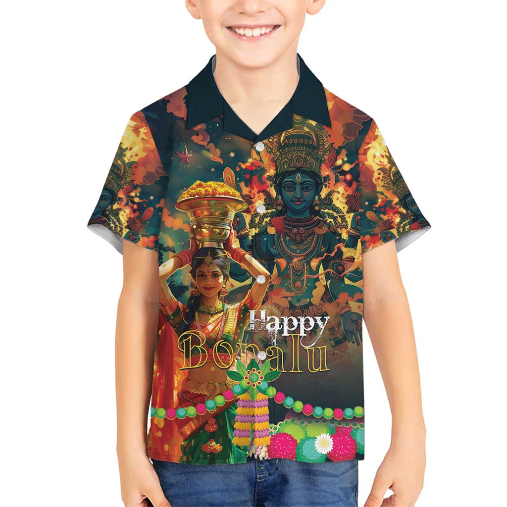 Bonalu Festival 2024 Family Matching Off Shoulder Maxi Dress and Hawaiian Shirt Bonam Parikrama - Wonder Print Shop