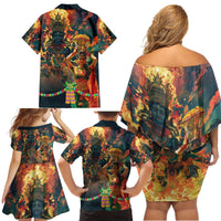 Bonalu Festival 2024 Family Matching Off Shoulder Short Dress and Hawaiian Shirt Bonam Parikrama - Wonder Print Shop