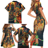 Bonalu Festival 2024 Family Matching Short Sleeve Bodycon Dress and Hawaiian Shirt Bonam Parikrama - Wonder Print Shop