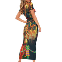 Bonalu Festival 2024 Short Sleeve Bodycon Dress Bonam Parikrama - Wonder Print Shop