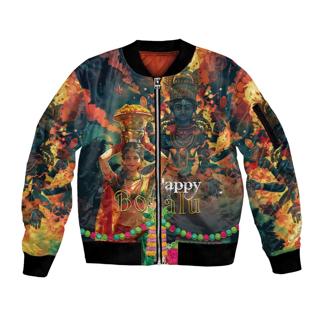 Bonalu Festival 2024 Sleeve Zip Bomber Jacket Bonam Parikrama - Wonder Print Shop