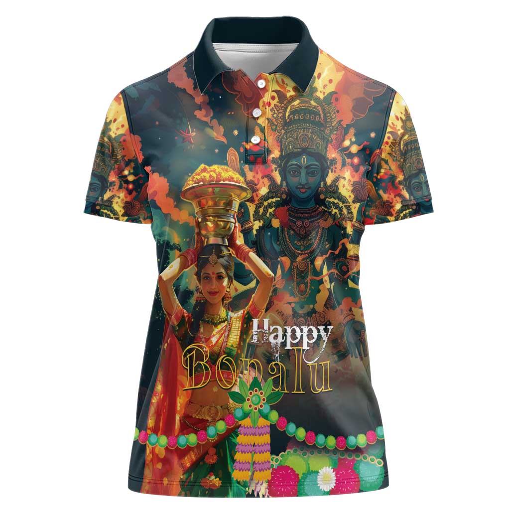 Bonalu Festival 2024 Women Polo Shirt Bonam Parikrama - Wonder Print Shop