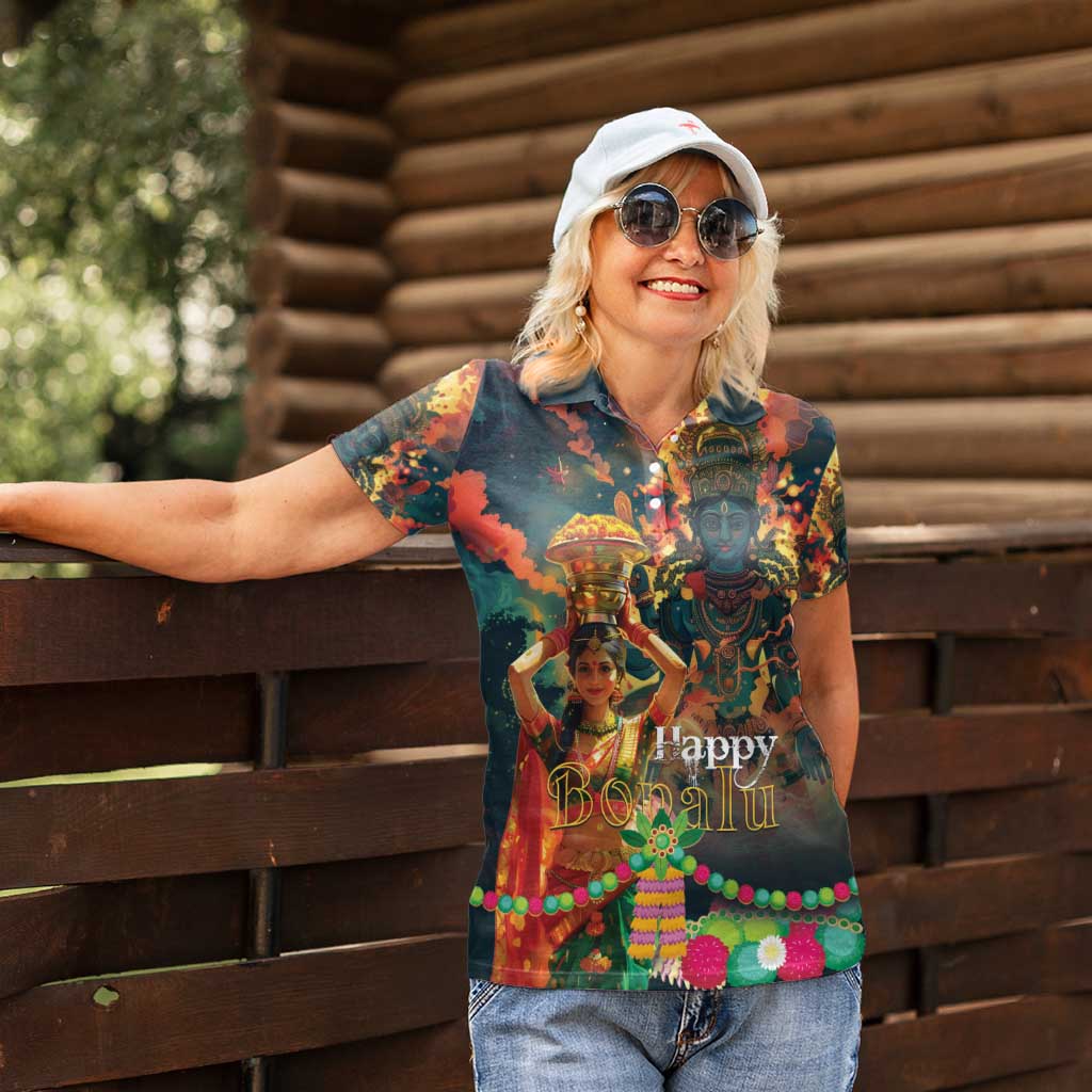 Bonalu Festival 2024 Women Polo Shirt Bonam Parikrama - Wonder Print Shop