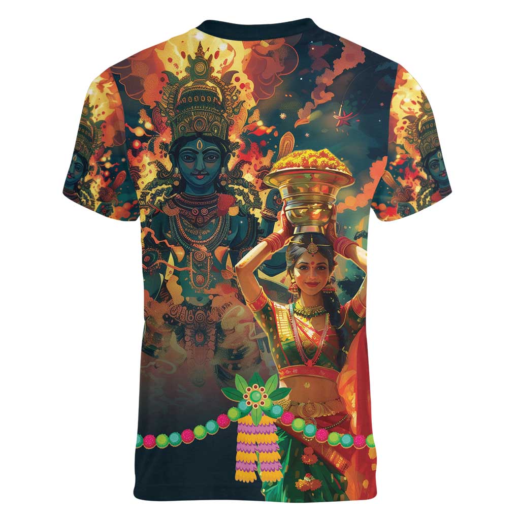 Bonalu Festival 2024 Women V-Neck T-Shirt Bonam Parikrama - Wonder Print Shop