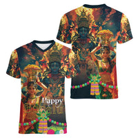 Bonalu Festival 2024 Women V-Neck T-Shirt Bonam Parikrama - Wonder Print Shop