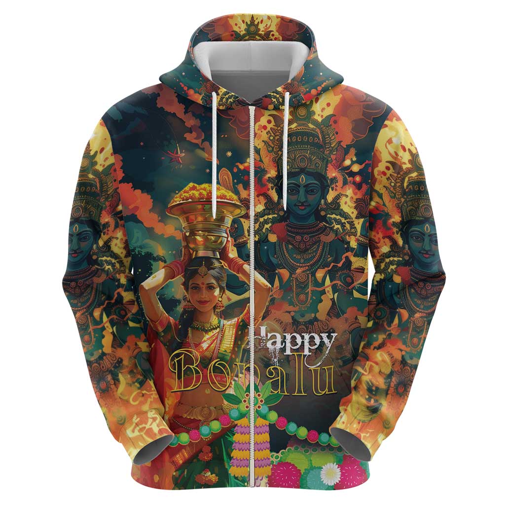 Bonalu Festival 2024 Zip Hoodie Bonam Parikrama - Wonder Print Shop
