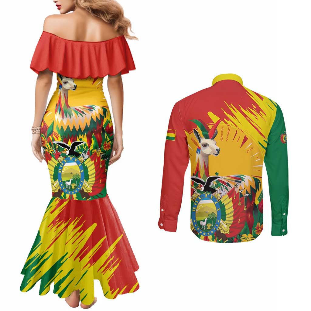 Bolivia Independence Day Couples Matching Mermaid Dress and Long Sleeve Button Shirt Puliwya Achka Aylluska Mamallaqta