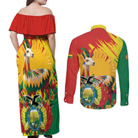 Bolivia Independence Day Couples Matching Off Shoulder Maxi Dress and Long Sleeve Button Shirt Puliwya Achka Aylluska Mamallaqta - Wonder Print Shop