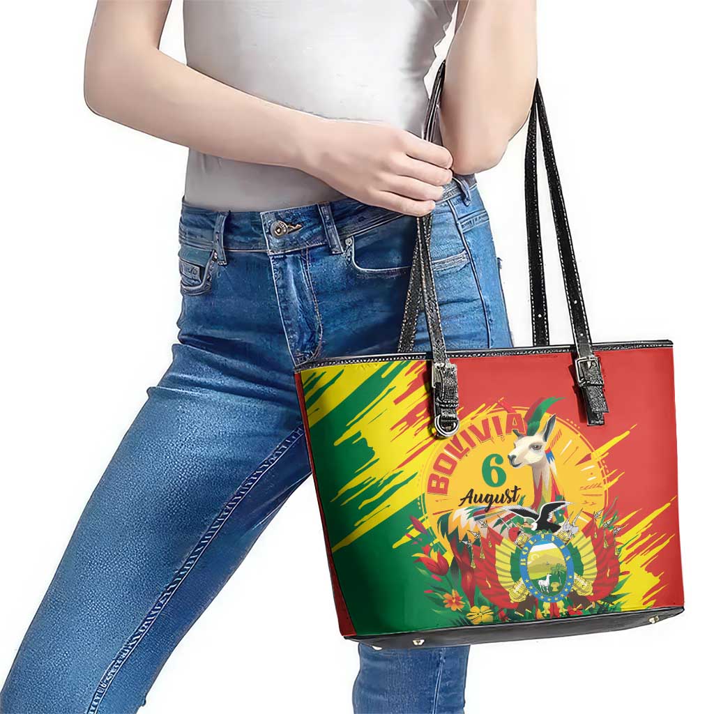 Bolivia Independence Day Leather Tote Bag Puliwya Achka Aylluska Mamallaqta - Wonder Print Shop
