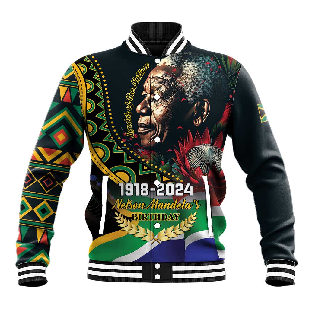 Nelson Mandela Birthday Baseball Jacket Leader of the Nation - Wonder Print Shop