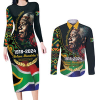Nelson Mandela Birthday Couples Matching Long Sleeve Bodycon Dress and Long Sleeve Button Shirt Leader of the Nation - Wonder Print Shop