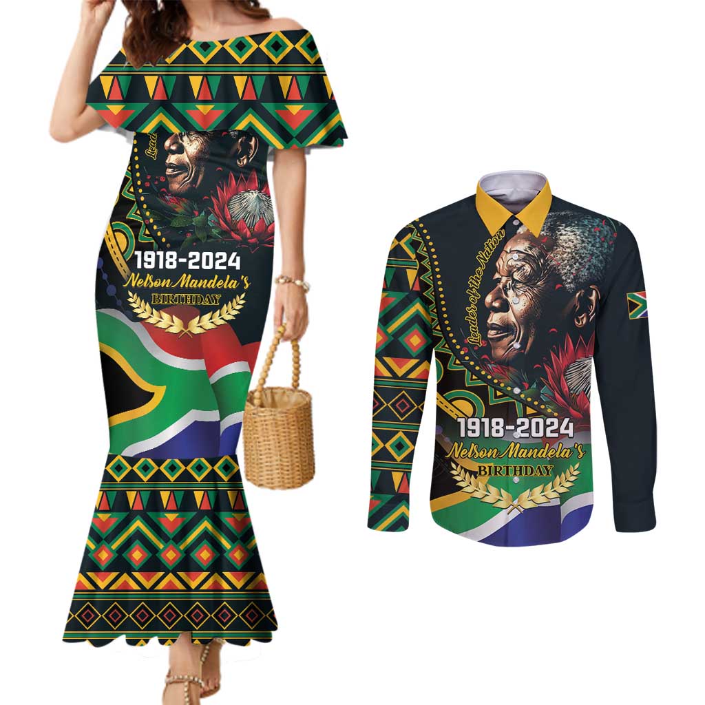 Nelson Mandela Birthday Couples Matching Mermaid Dress and Long Sleeve Button Shirt Leader of the Nation
