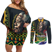 Nelson Mandela Birthday Couples Matching Off Shoulder Short Dress and Long Sleeve Button Shirt Leader of the Nation - Wonder Print Shop