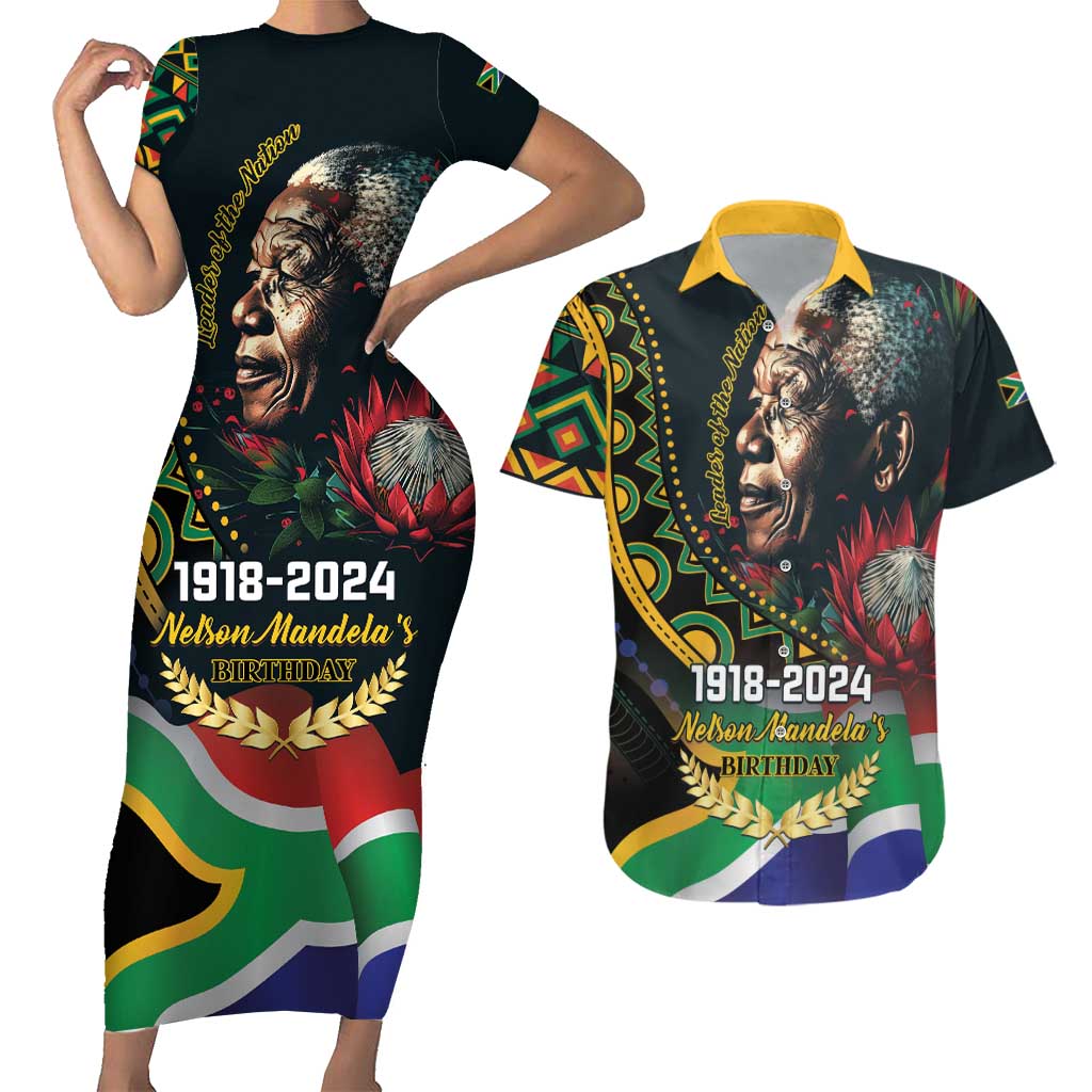 Nelson Mandela Birthday Couples Matching Short Sleeve Bodycon Dress and Hawaiian Shirt Leader of the Nation - Wonder Print Shop