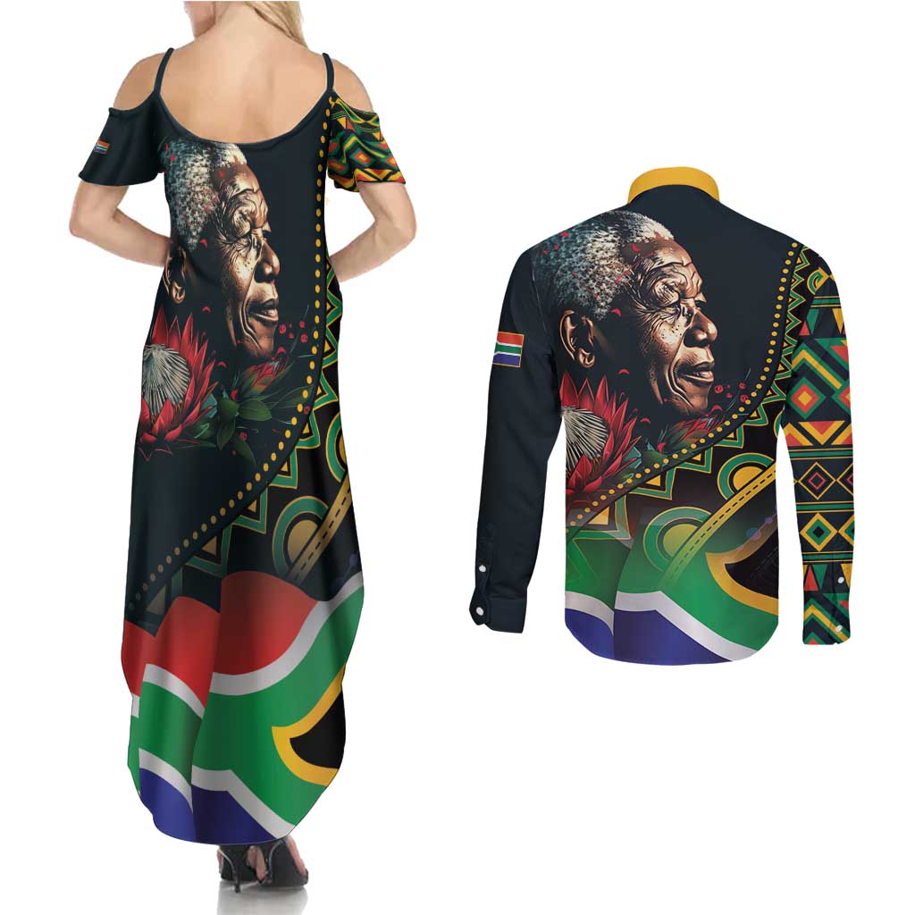 Nelson Mandela Birthday Couples Matching Summer Maxi Dress and Long Sleeve Button Shirt Leader of the Nation - Wonder Print Shop