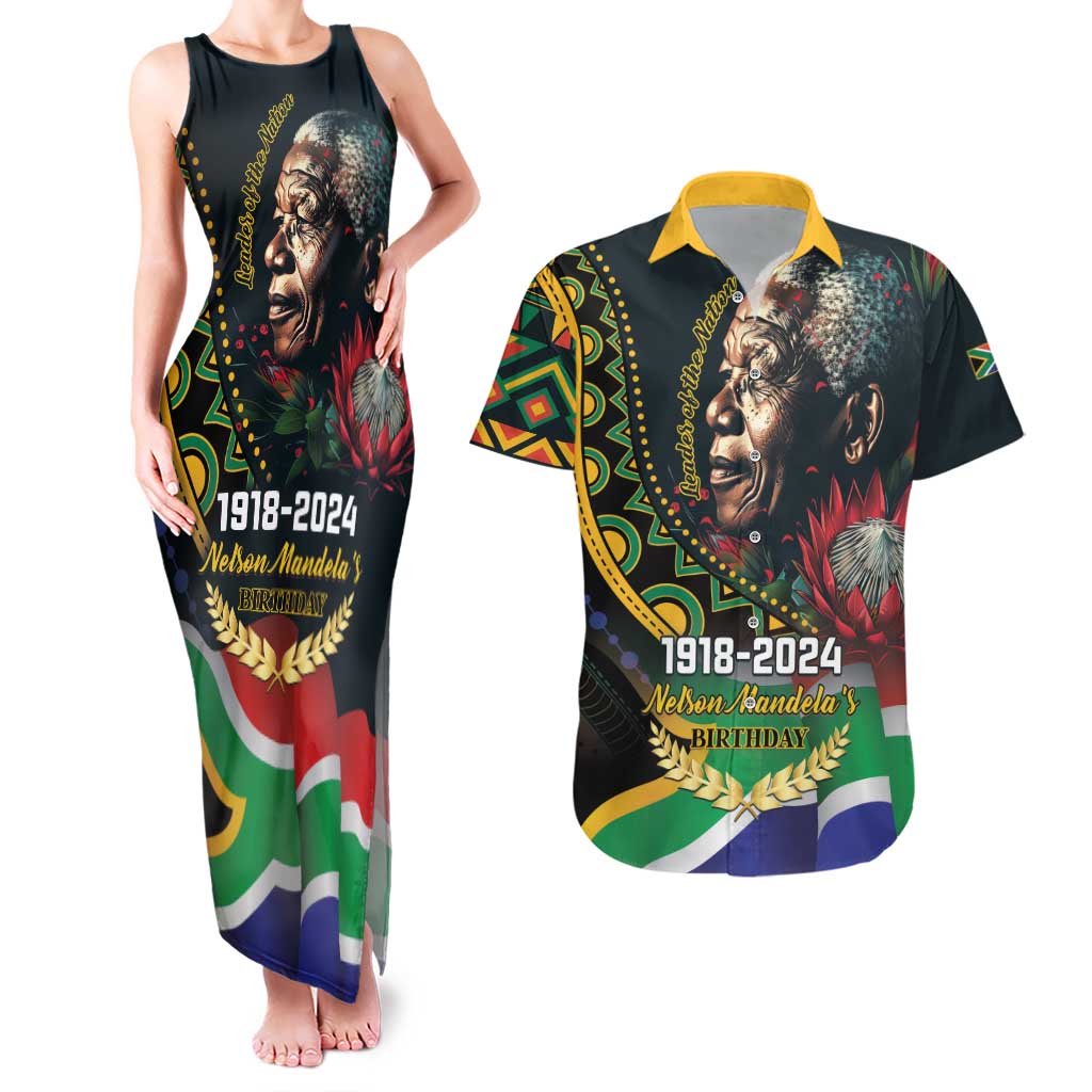 Nelson Mandela Birthday Couples Matching Tank Maxi Dress and Hawaiian Shirt Leader of the Nation - Wonder Print Shop