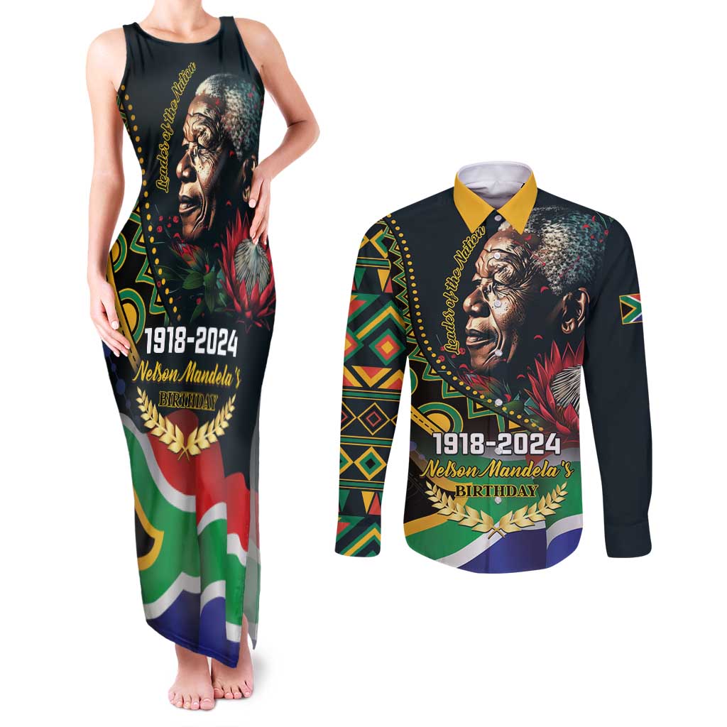 Nelson Mandela Birthday Couples Matching Tank Maxi Dress and Long Sleeve Button Shirt Leader of the Nation - Wonder Print Shop