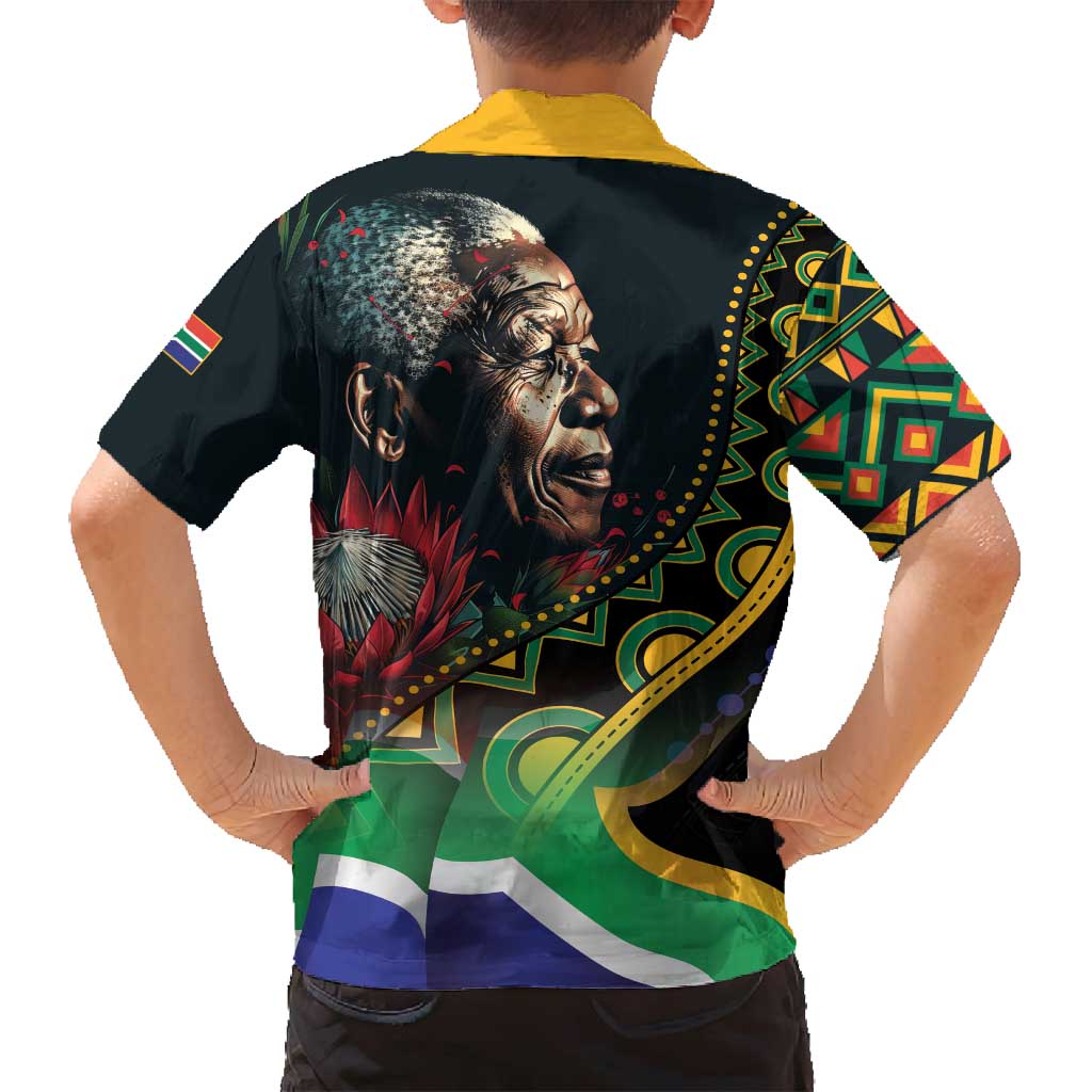 Nelson Mandela Birthday Family Matching Long Sleeve Bodycon Dress and Hawaiian Shirt Leader of the Nation - Wonder Print Shop