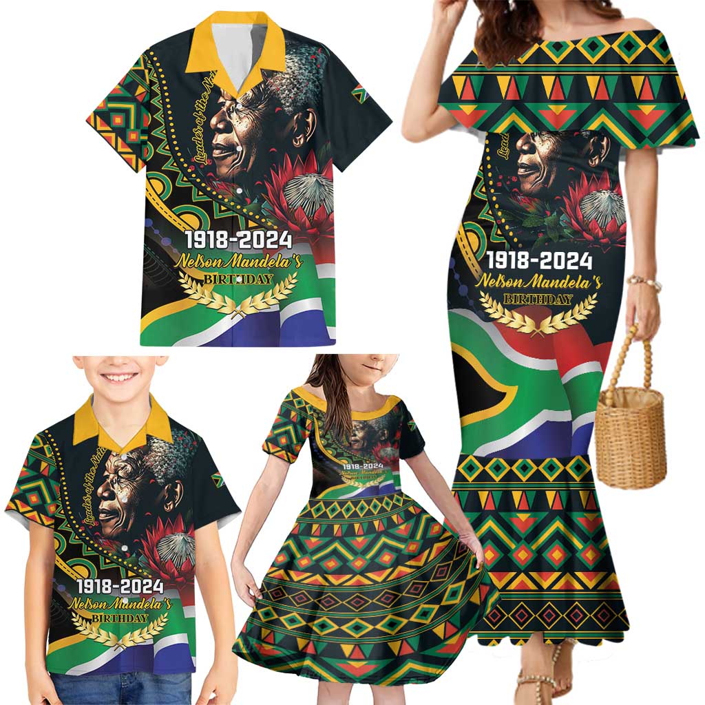 Nelson Mandela Birthday Family Matching Mermaid Dress and Hawaiian Shirt Leader of the Nation - Wonder Print Shop