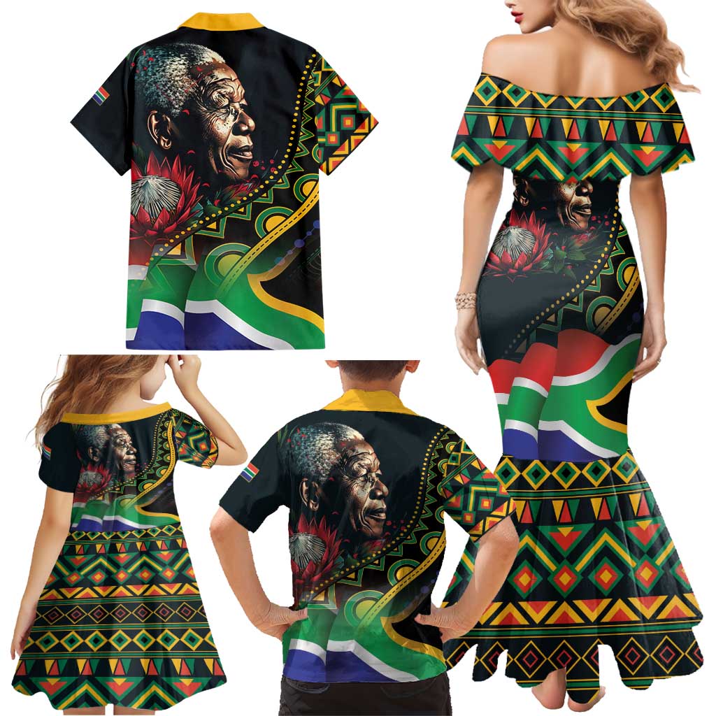 Nelson Mandela Birthday Family Matching Mermaid Dress and Hawaiian Shirt Leader of the Nation - Wonder Print Shop