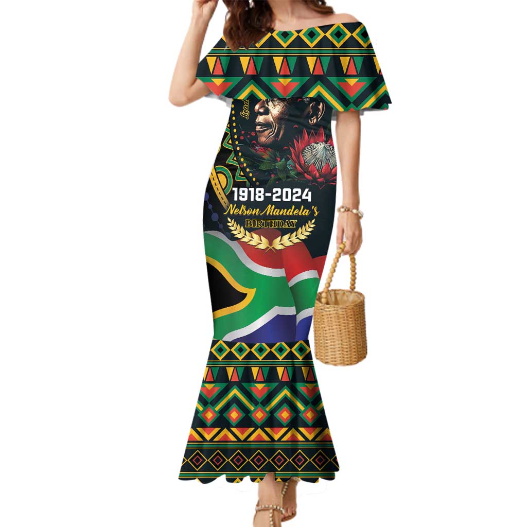 Nelson Mandela Birthday Family Matching Mermaid Dress and Hawaiian Shirt Leader of the Nation - Wonder Print Shop