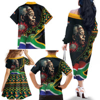 Nelson Mandela Birthday Family Matching Off The Shoulder Long Sleeve Dress and Hawaiian Shirt Leader of the Nation - Wonder Print Shop
