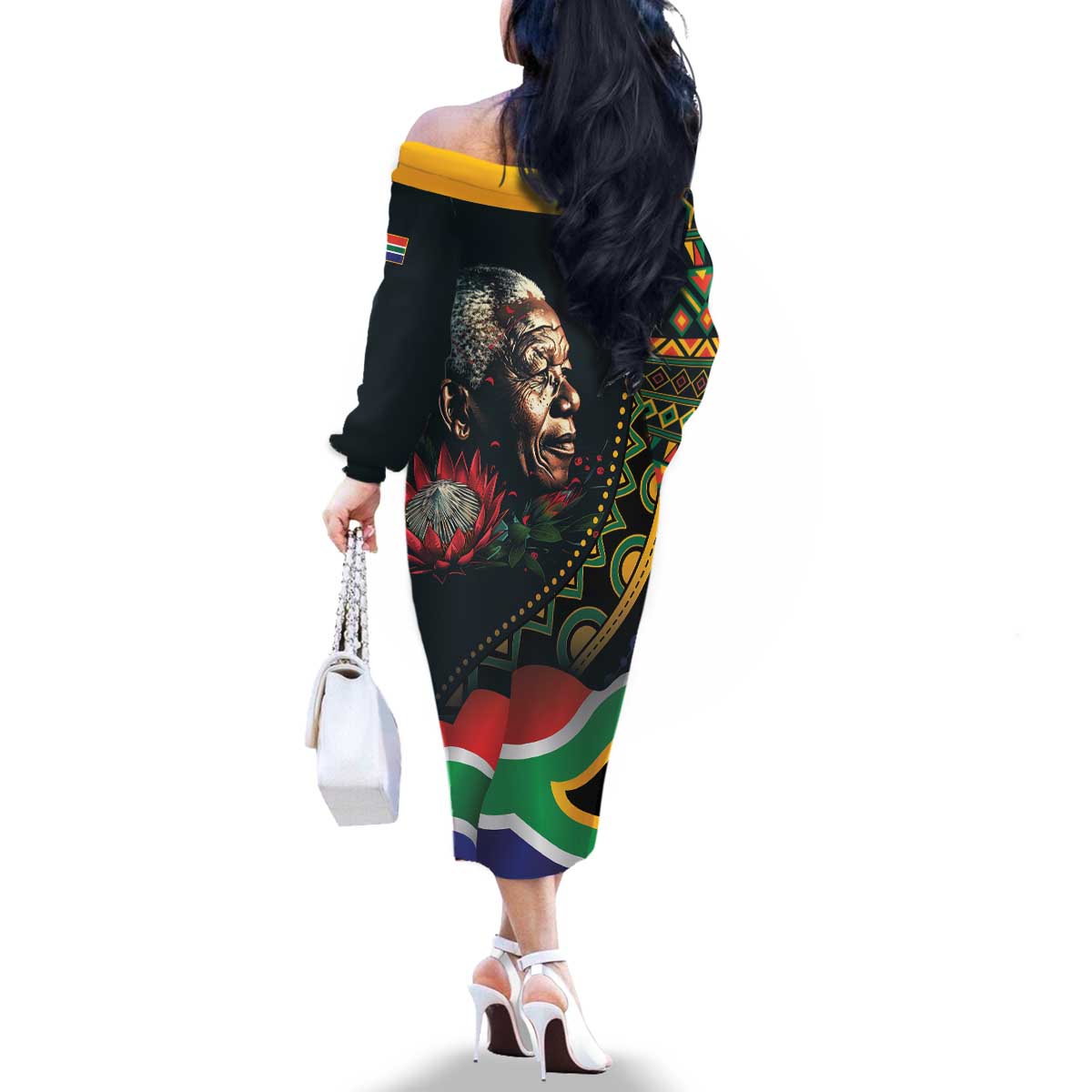 Nelson Mandela Birthday Family Matching Off The Shoulder Long Sleeve Dress and Hawaiian Shirt Leader of the Nation - Wonder Print Shop