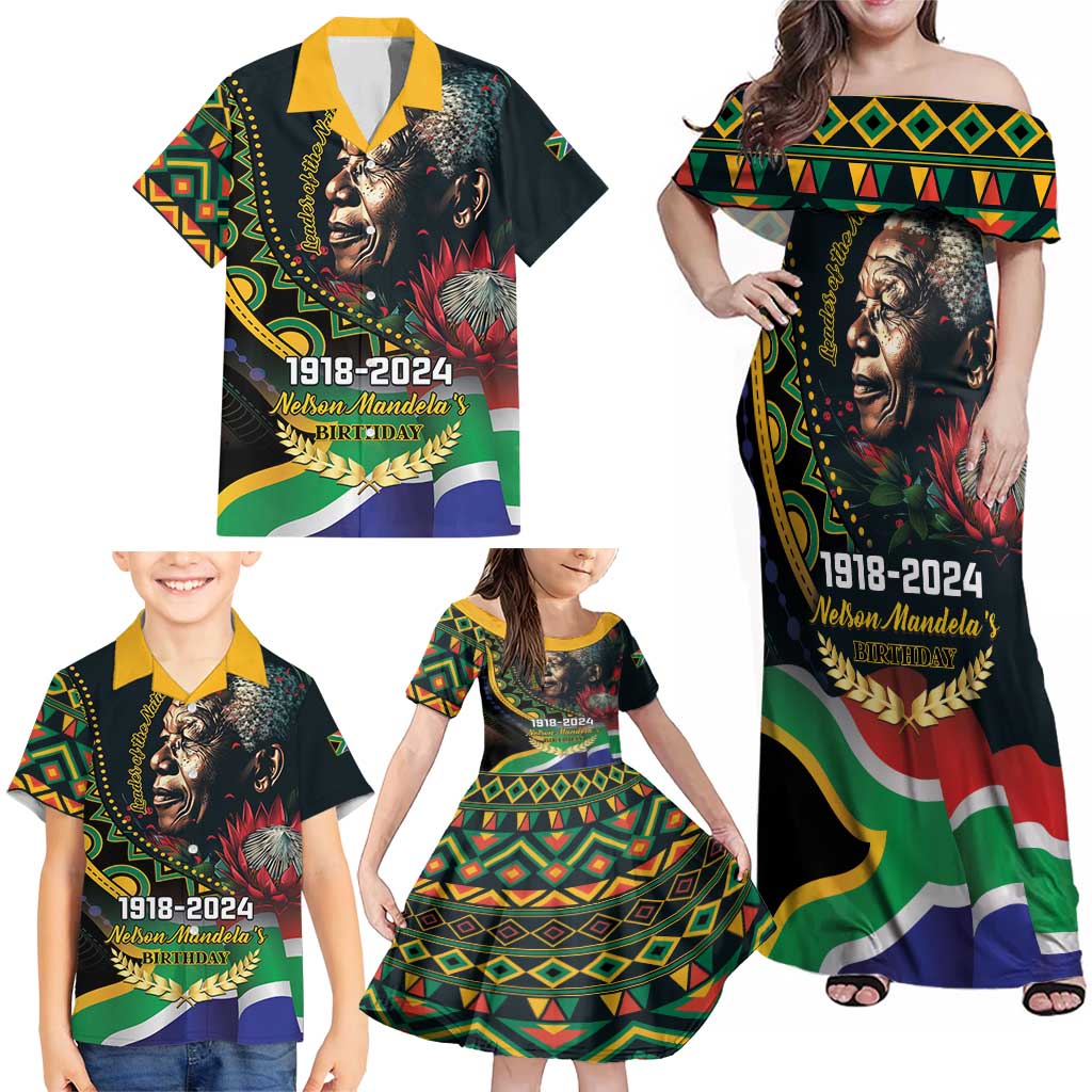 Nelson Mandela Birthday Family Matching Off Shoulder Maxi Dress and Hawaiian Shirt Leader of the Nation - Wonder Print Shop