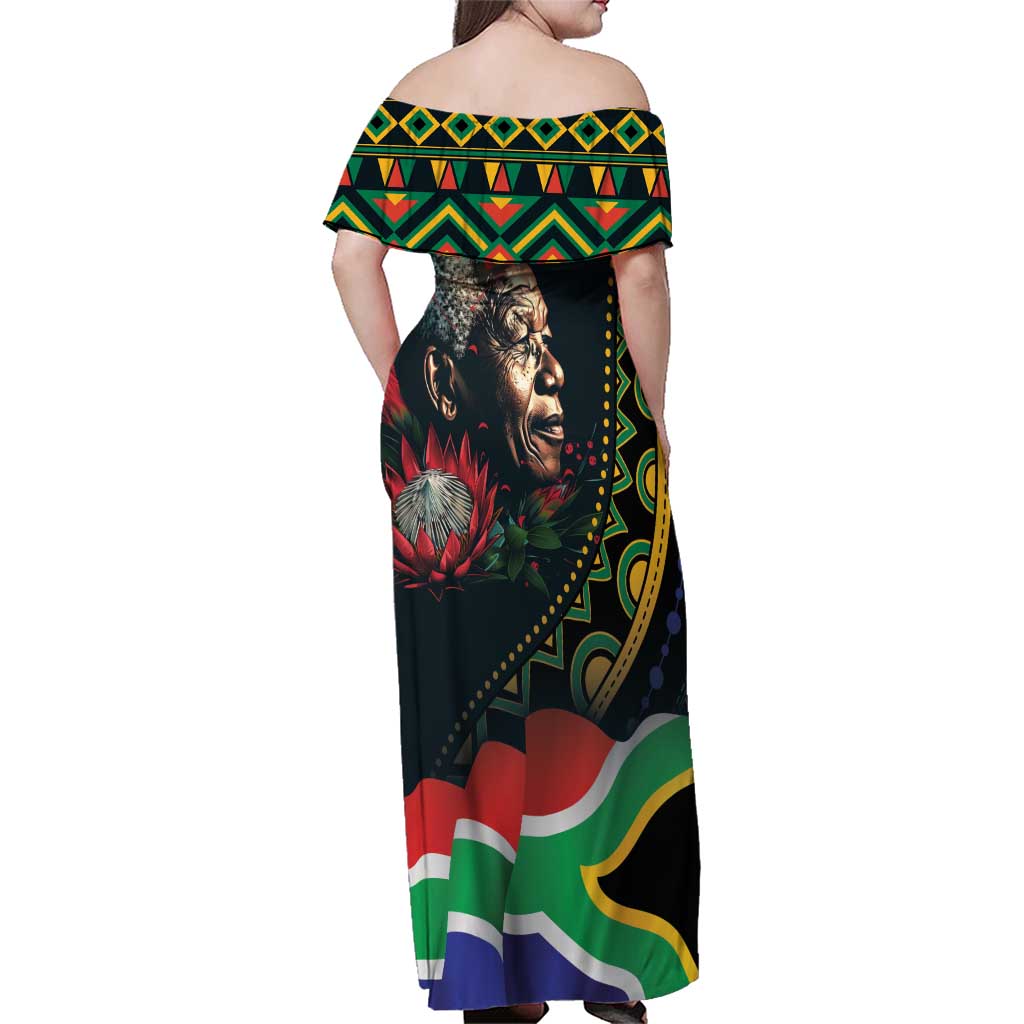 Nelson Mandela Birthday Family Matching Off Shoulder Maxi Dress and Hawaiian Shirt Leader of the Nation - Wonder Print Shop